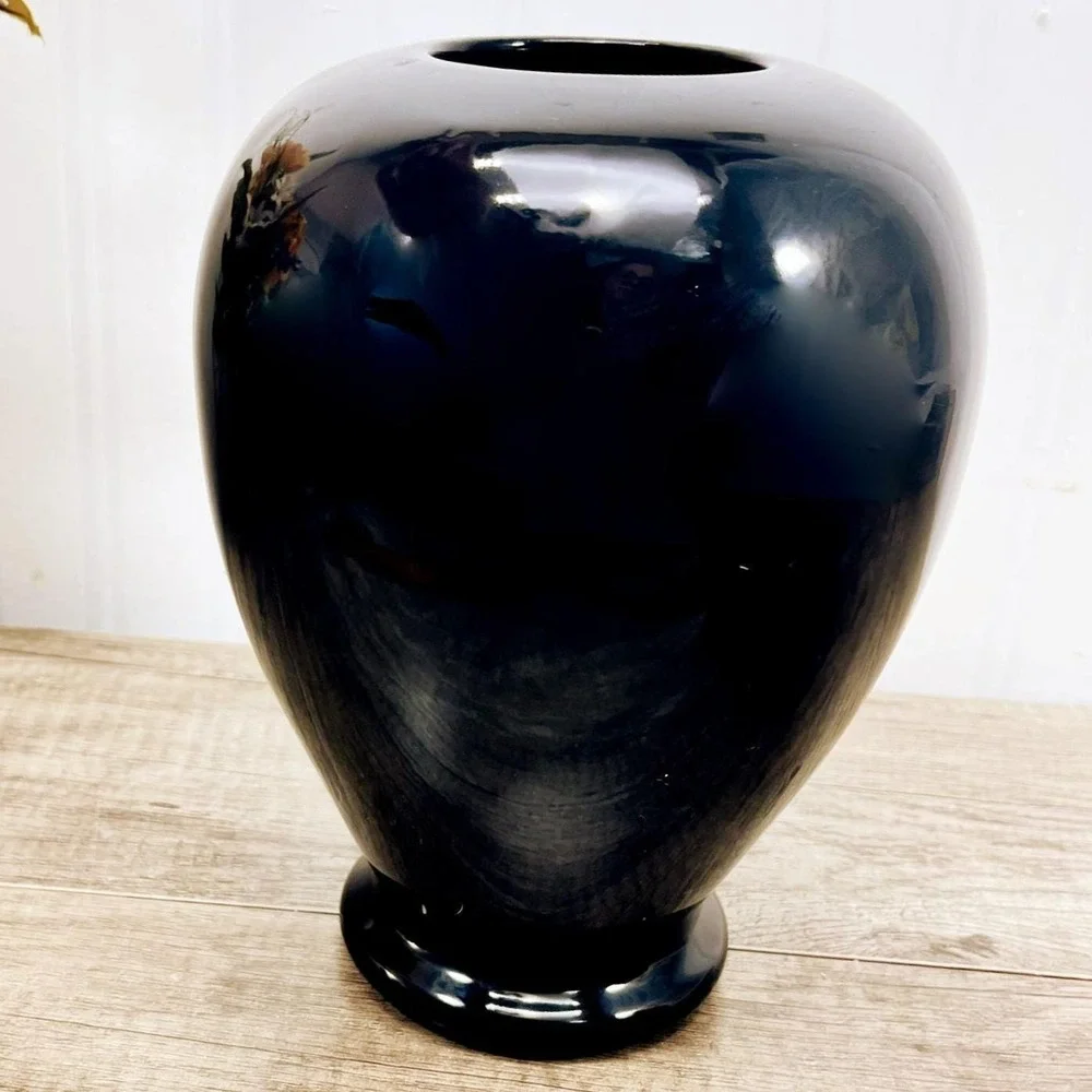 Vintage Black Ceramic Vase: USA Stamped‎ Decorative Flower Vase